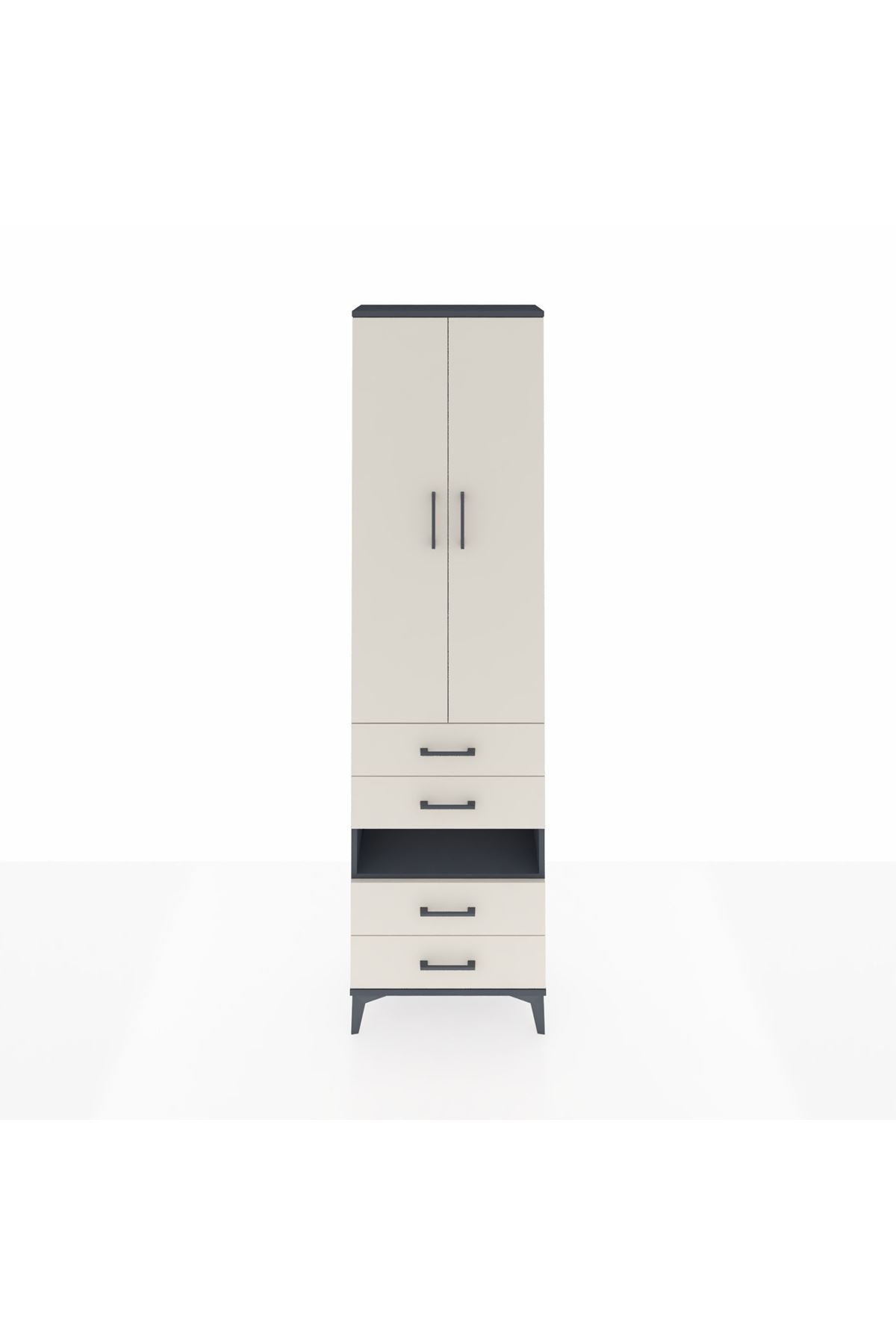 Arges Dolap 4 Raflı 4 Çekmeceli 2 Kapaklı 60x30x221 Antrasit-Aytaşı