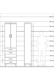 Arges Dolap 4 Raflı 4 Çekmeceli 2 Kapaklı 60x30x221 Aytaşı-Çam