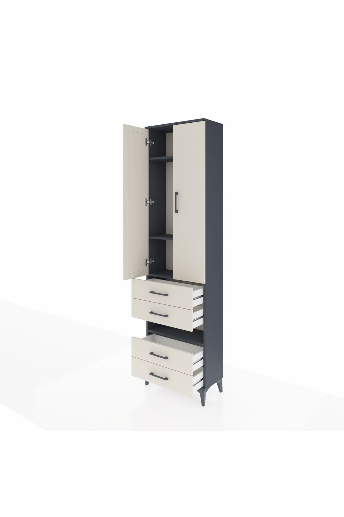 Arges Dolap 4 Raflı 4 Çekmeceli 2 Kapaklı 60x30x221 Antrasit-Aytaşı