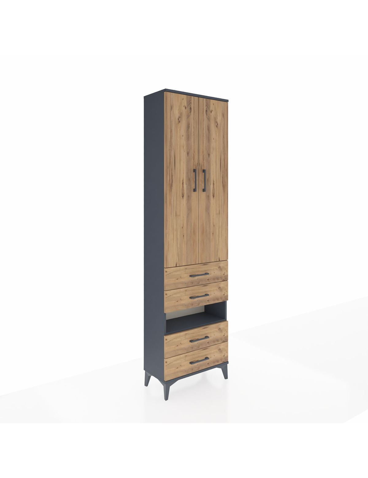 Arges Dolap 4 Raflı 4 Çekmeceli 2 Kapaklı 60x30x221 Antrasit-Çam