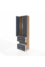 Arges Dolap 4 Raflı 4 Çekmeceli 2 Kapaklı 60x30x221 Çam-Antrasit