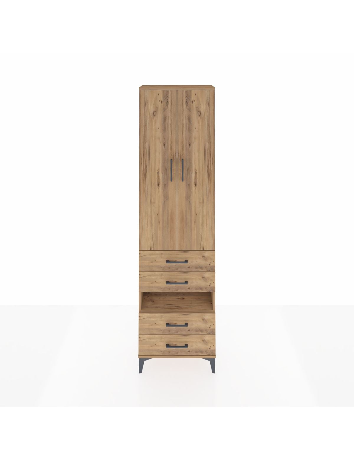 Arges Dolap 4 Raflı 4 Çekmeceli 2 Kapaklı 60x30x221 Çam-Çam