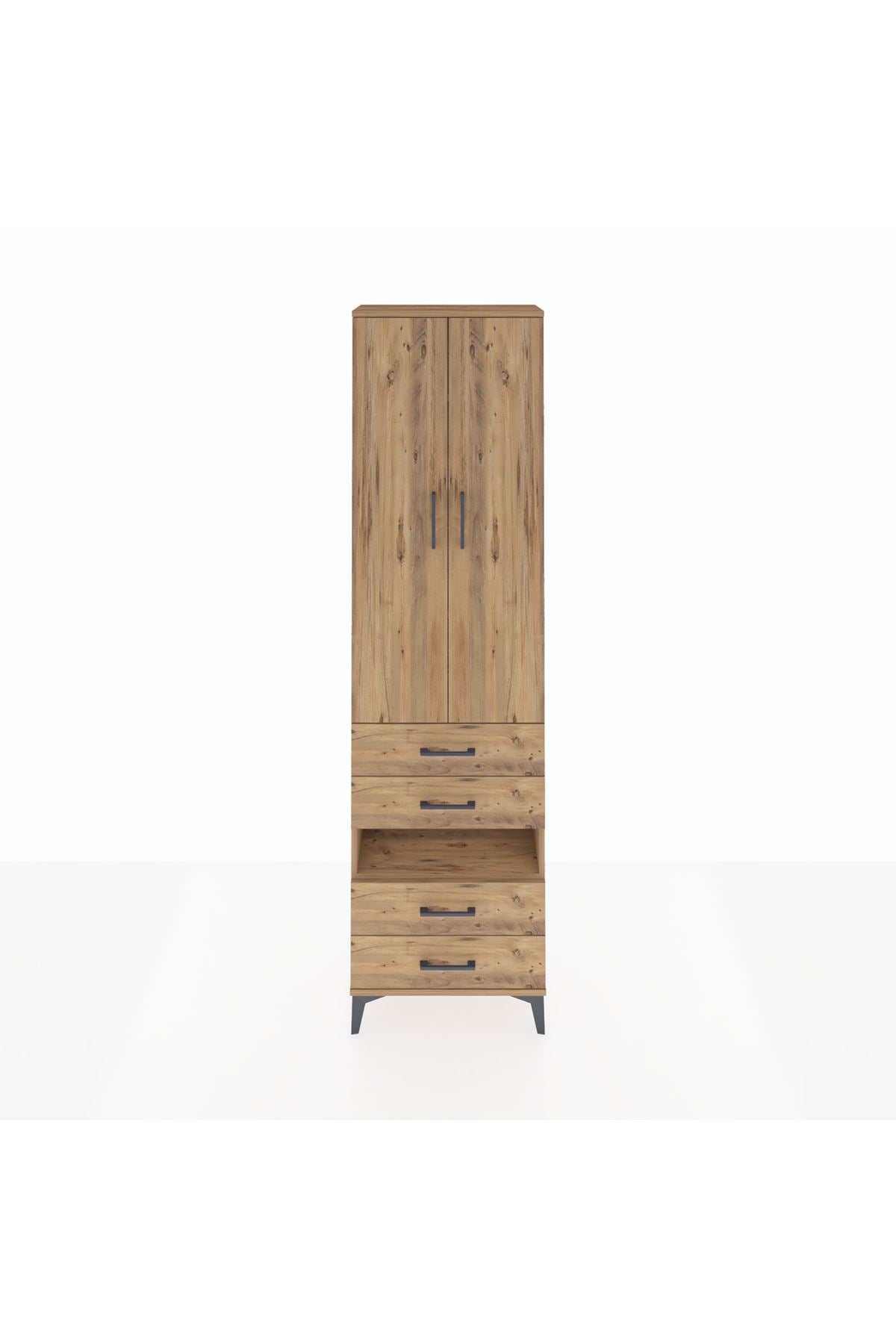 Arges Dolap 4 Raflı 4 Çekmeceli 2 Kapaklı 60x30x221 Çam-Çam