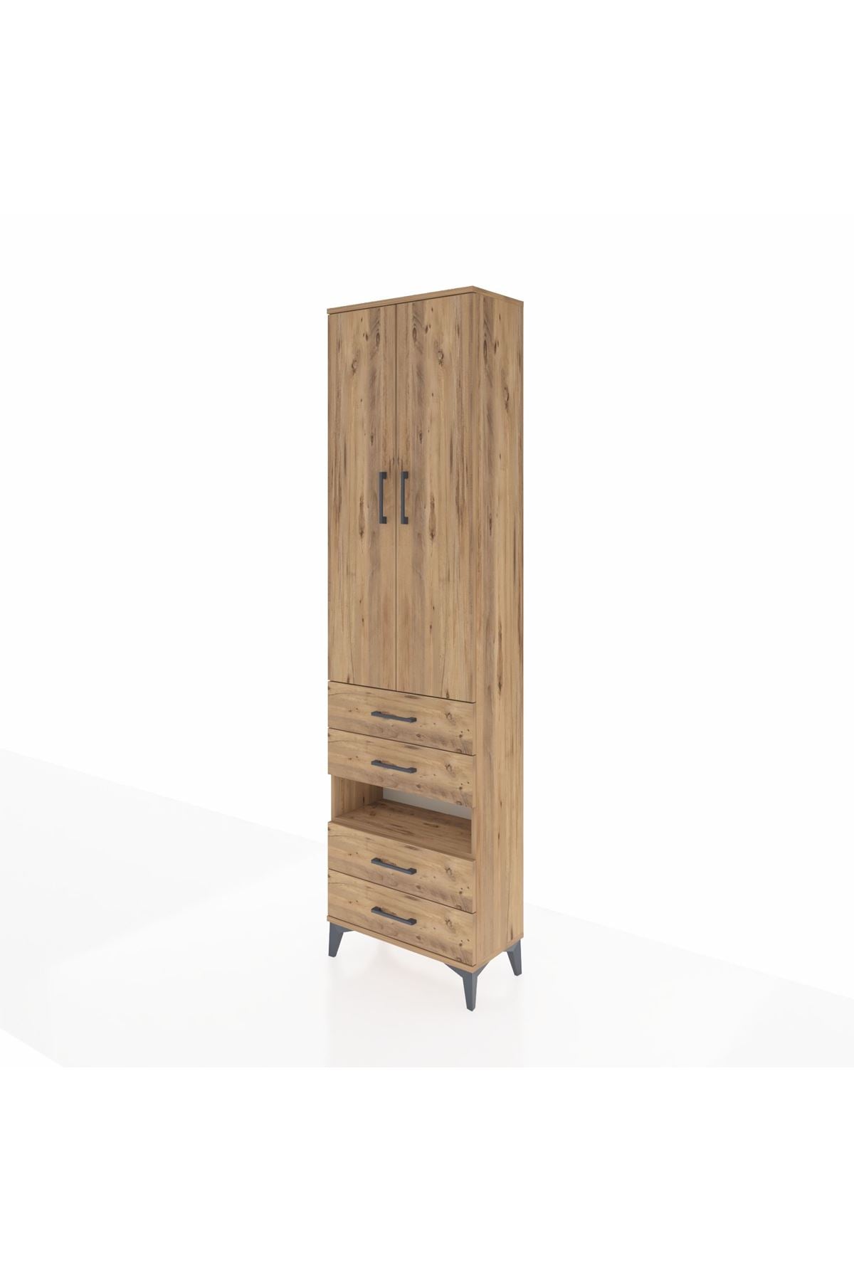 Arges Dolap 4 Raflı 4 Çekmeceli 2 Kapaklı 60x30x221 Çam-Çam