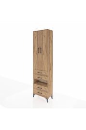 Arges Dolap 4 Raflı 4 Çekmeceli 2 Kapaklı 60x30x221 Çam-Çam