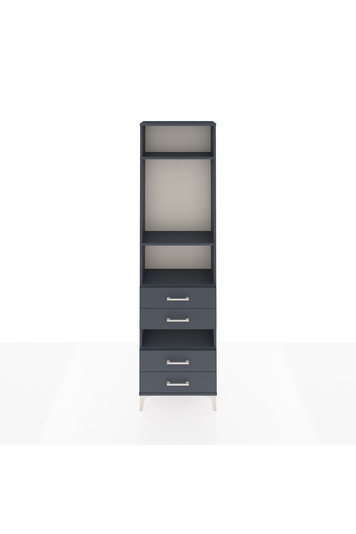 Arges Dolap 4 Raflı 4 Çekmeceli 60x30x221 Antrasit-Antrasit