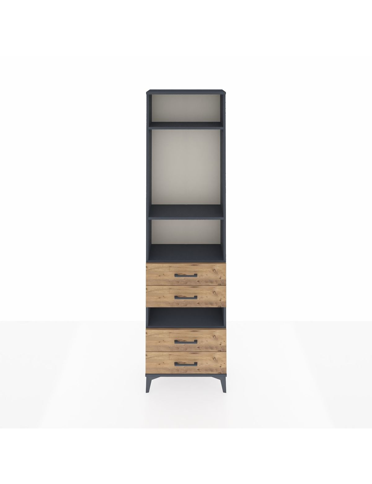 Arges Dolap 4 Raflı 4 Çekmeceli 60x30x221 Antrasit-Çam