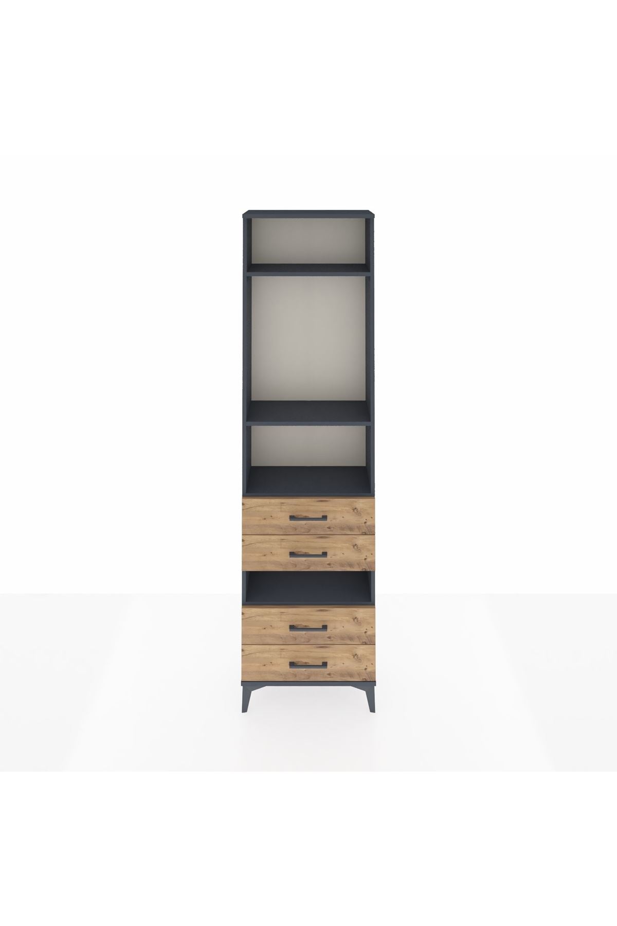 Arges Dolap 4 Raflı 4 Çekmeceli 60x30x221 Antrasit-Çam