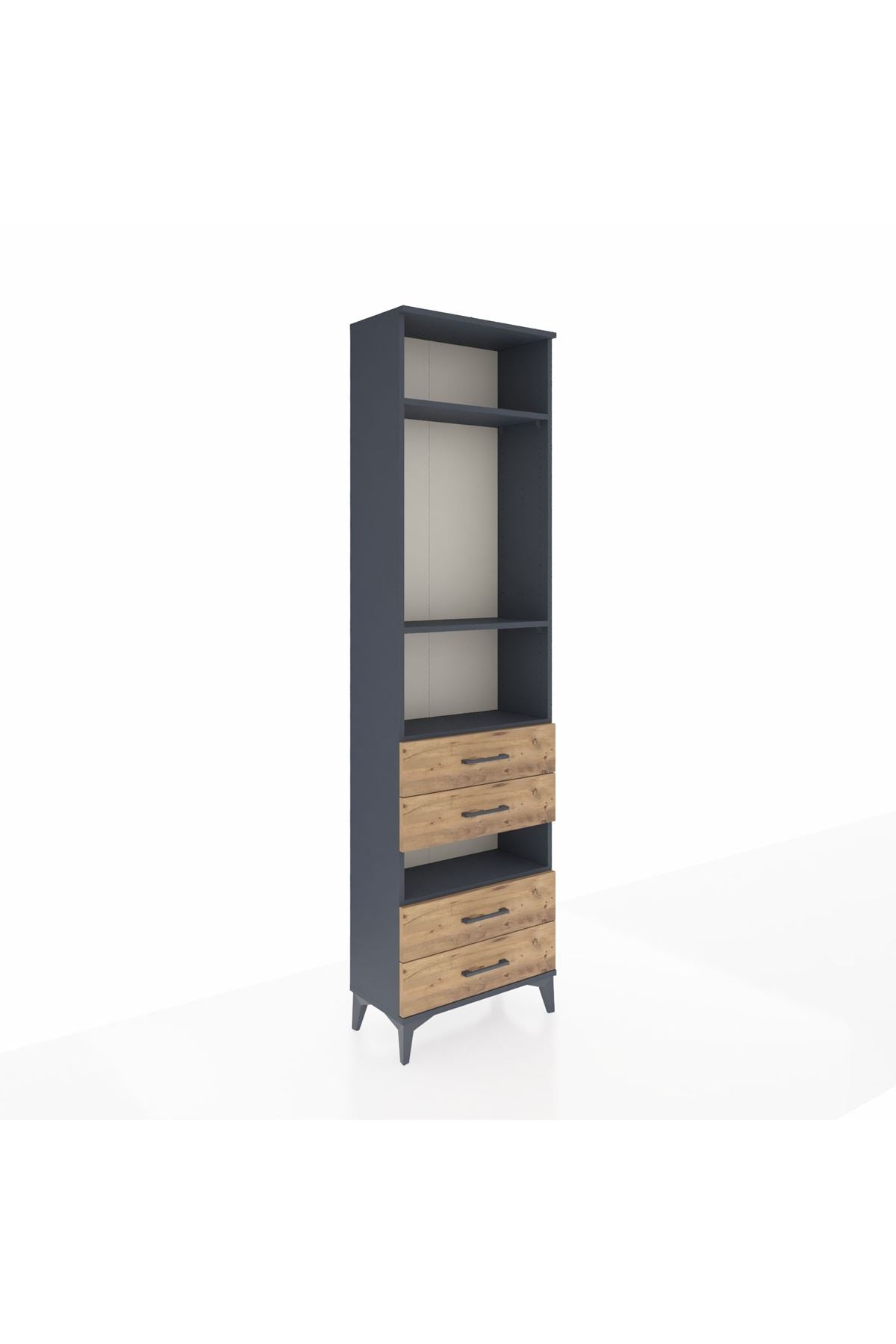 Arges Dolap 4 Raflı 4 Çekmeceli 60x30x221 Antrasit-Çam