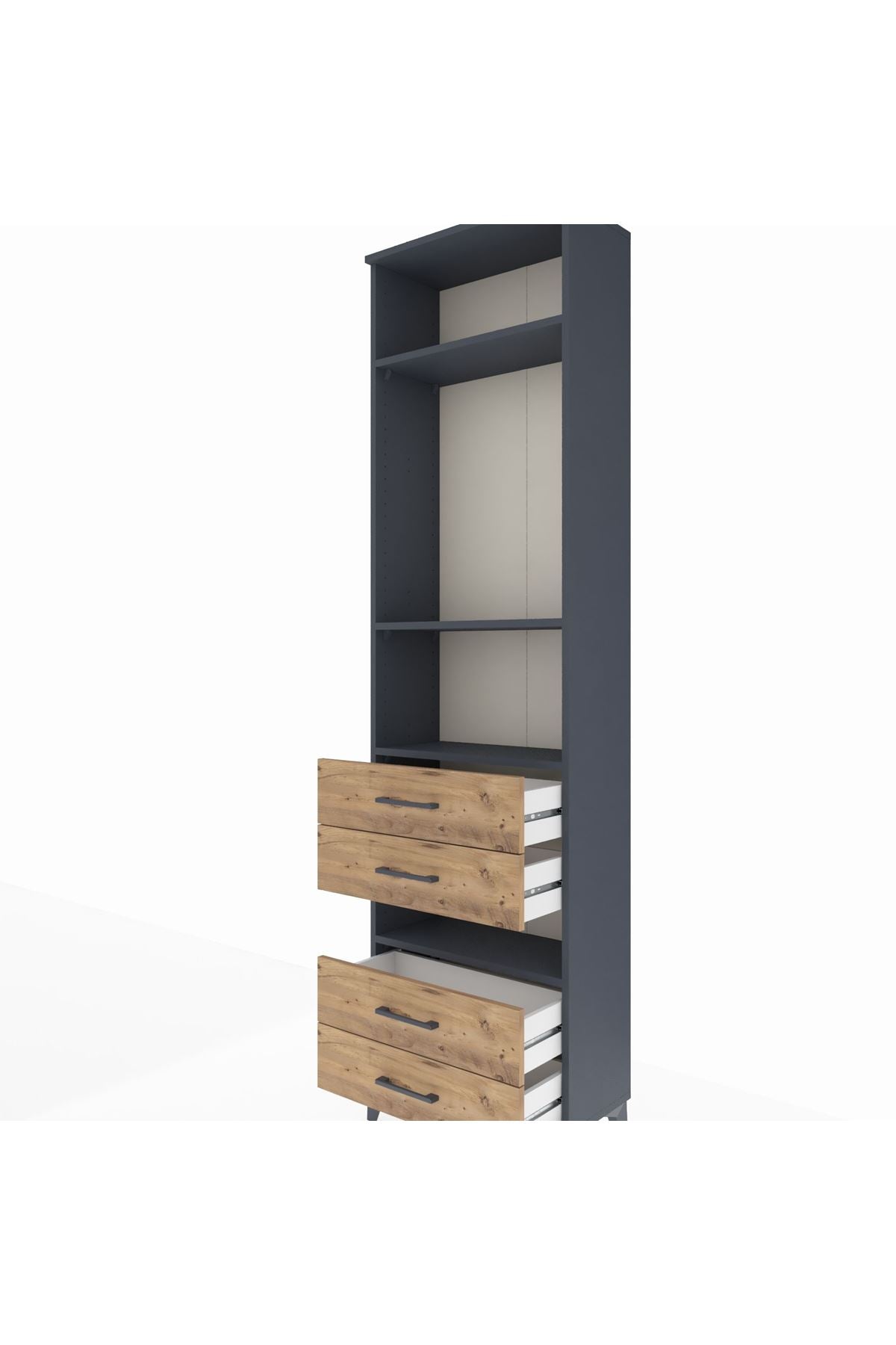 Arges Dolap 4 Raflı 4 Çekmeceli 60x30x221 Antrasit-Çam