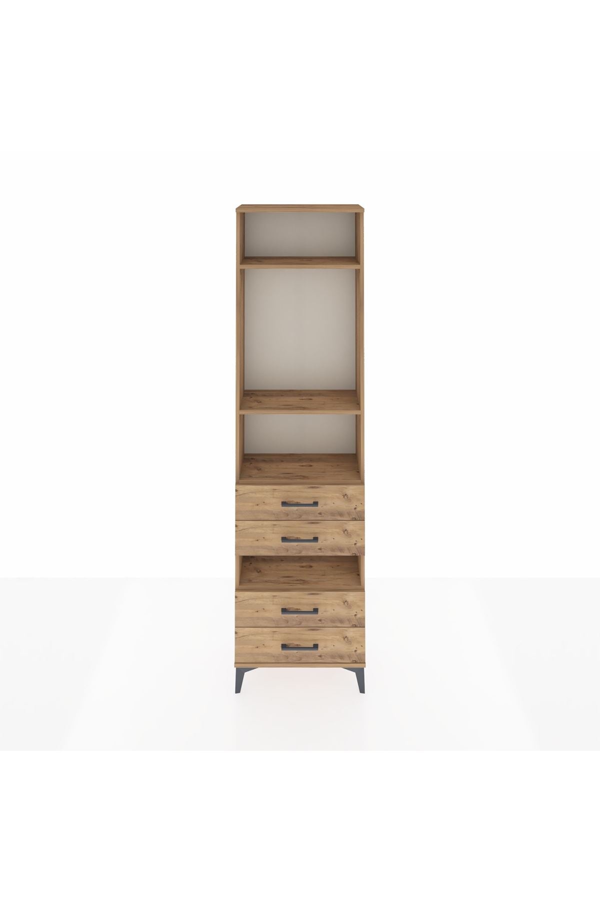 Arges Dolap 4 Raflı 4 Çekmeceli 60x30x221 Çam-Çam