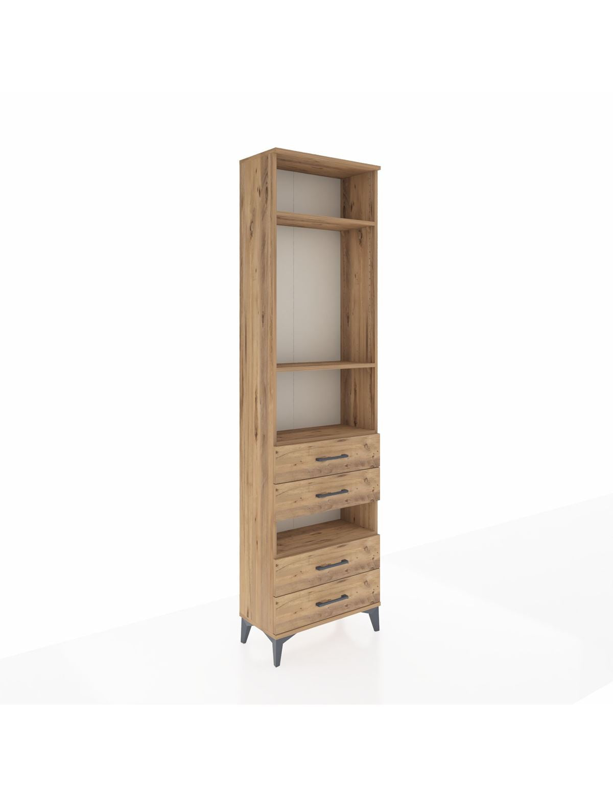 Arges Dolap 4 Raflı 4 Çekmeceli 60x30x221 Çam-Çam