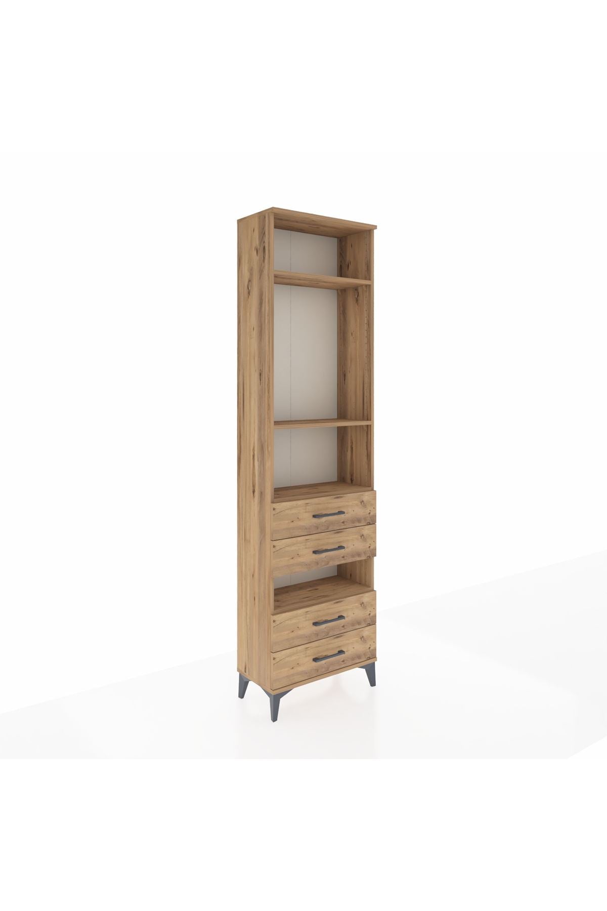 Arges Dolap 4 Raflı 4 Çekmeceli 60x30x221 Çam-Çam