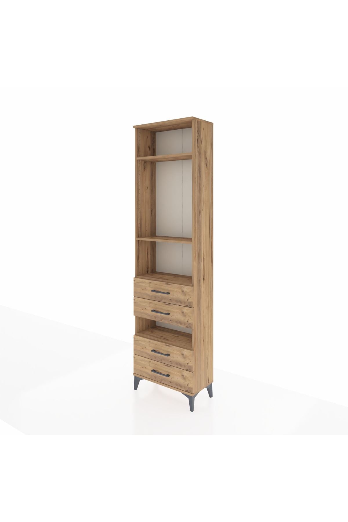 Arges Dolap 4 Raflı 4 Çekmeceli 60x30x221 Çam-Çam