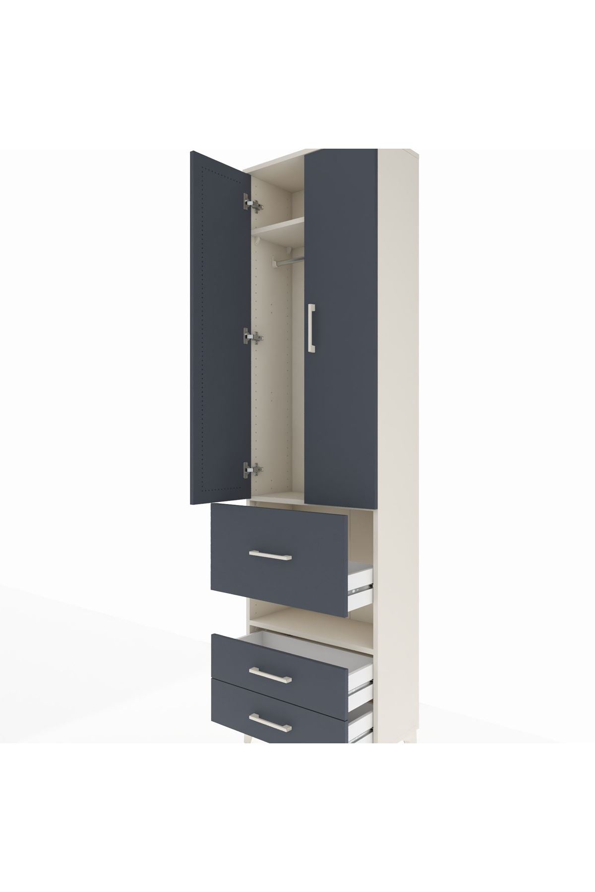 Arges Dolap 3 Raflı 3 Çekmeceli Tek Askılı 60x30x221 Aytaşı-Antrasit