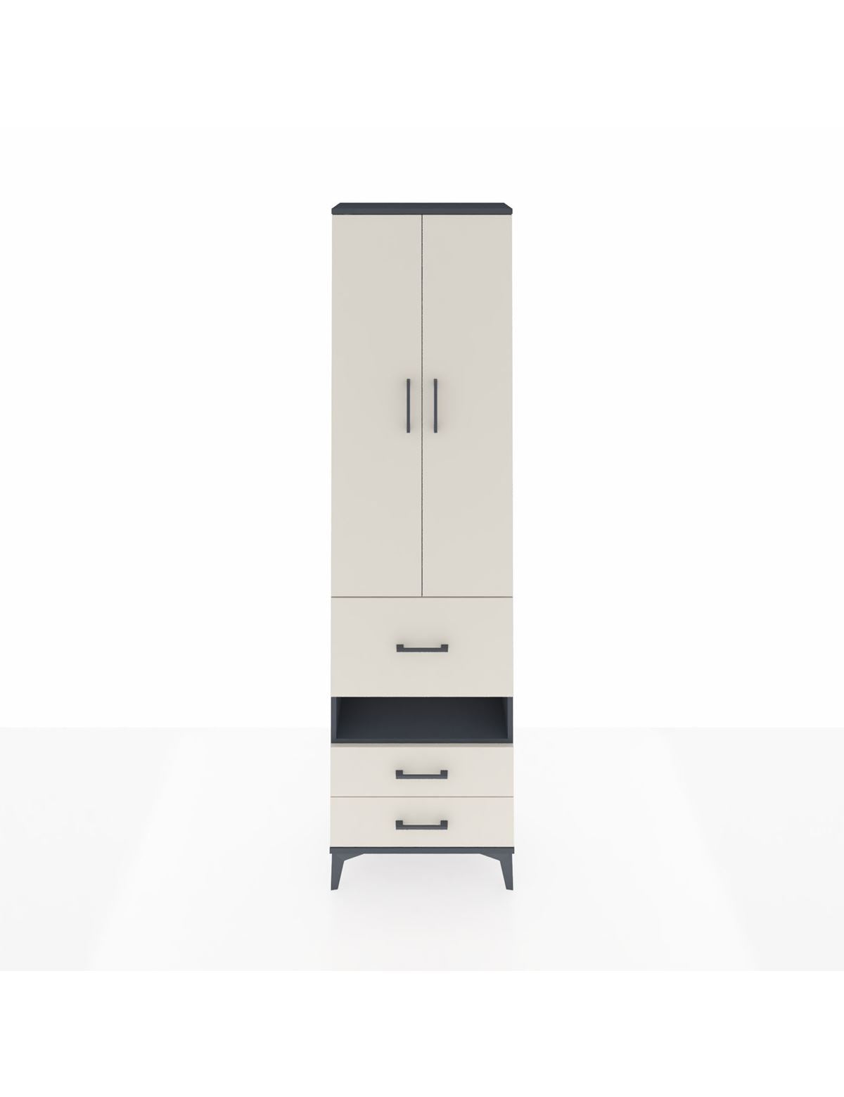 Arges Dolap 3 Raflı 3 Çekmeceli Tek Askılı 60x30x221 Antrasit-Aytaşı