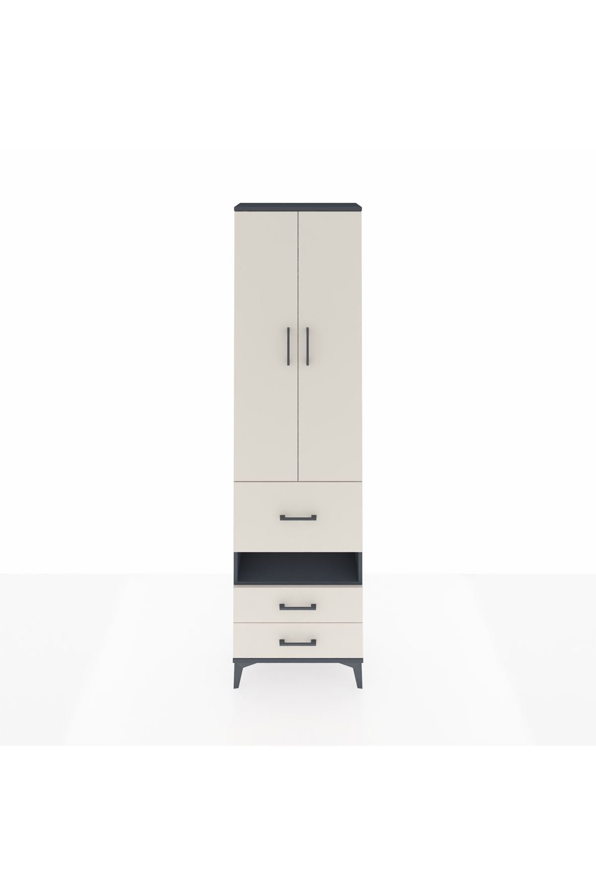 Arges Dolap 3 Raflı 3 Çekmeceli Tek Askılı 60x30x221 Antrasit-Aytaşı