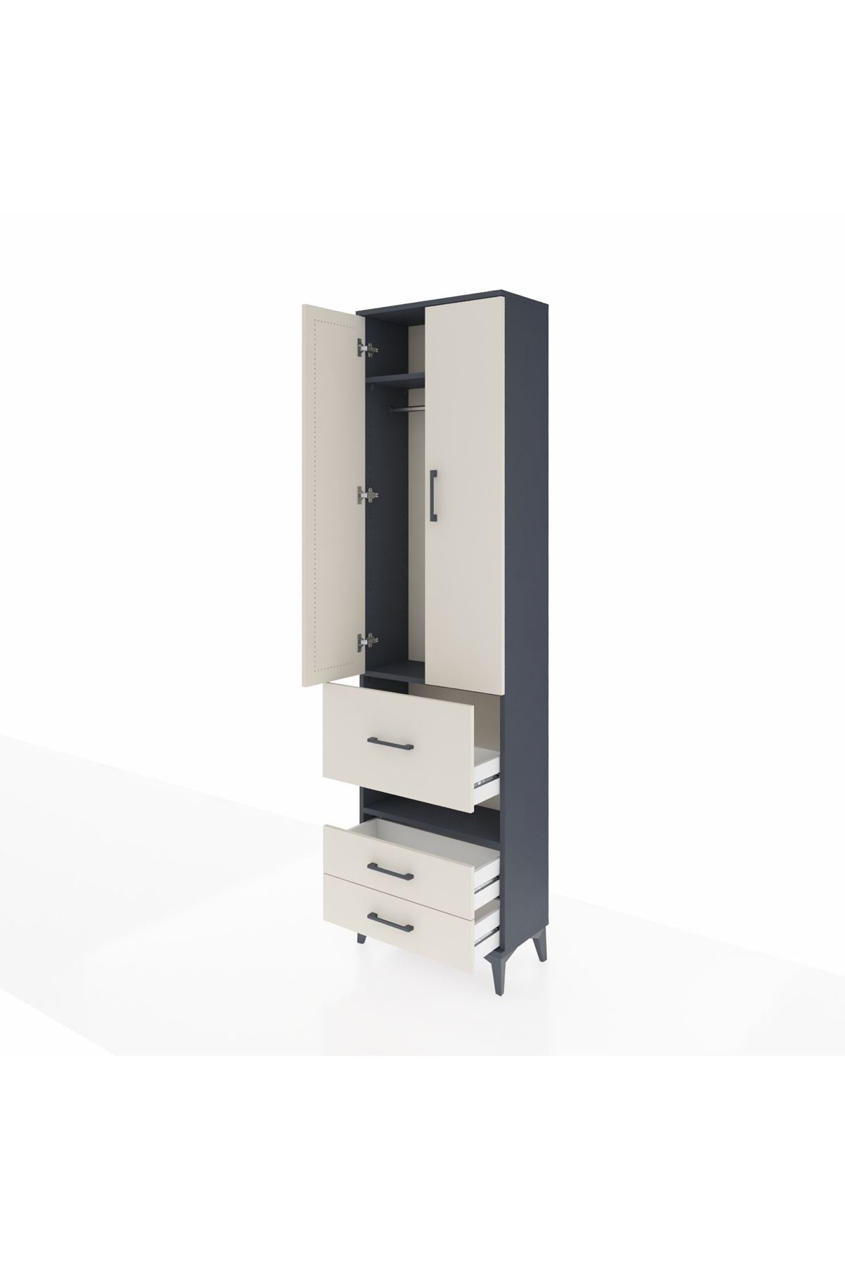 Arges Dolap 3 Raflı 3 Çekmeceli Tek Askılı 60x30x221 Antrasit-Aytaşı