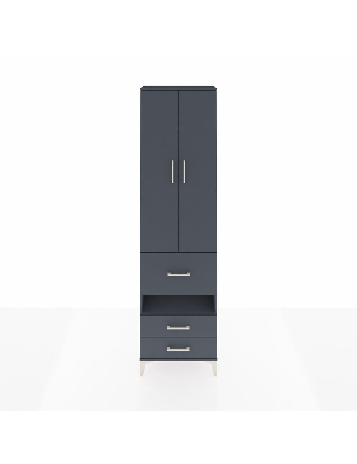 Arges Dolap 3 Raflı 3 Çekmeceli Tek Askılı 60x30x221 Antrasit-Antrasit