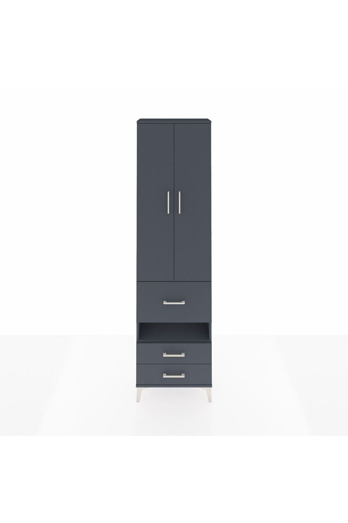 Arges Dolap 3 Raflı 3 Çekmeceli Tek Askılı 60x30x221 Antrasit-Antrasit