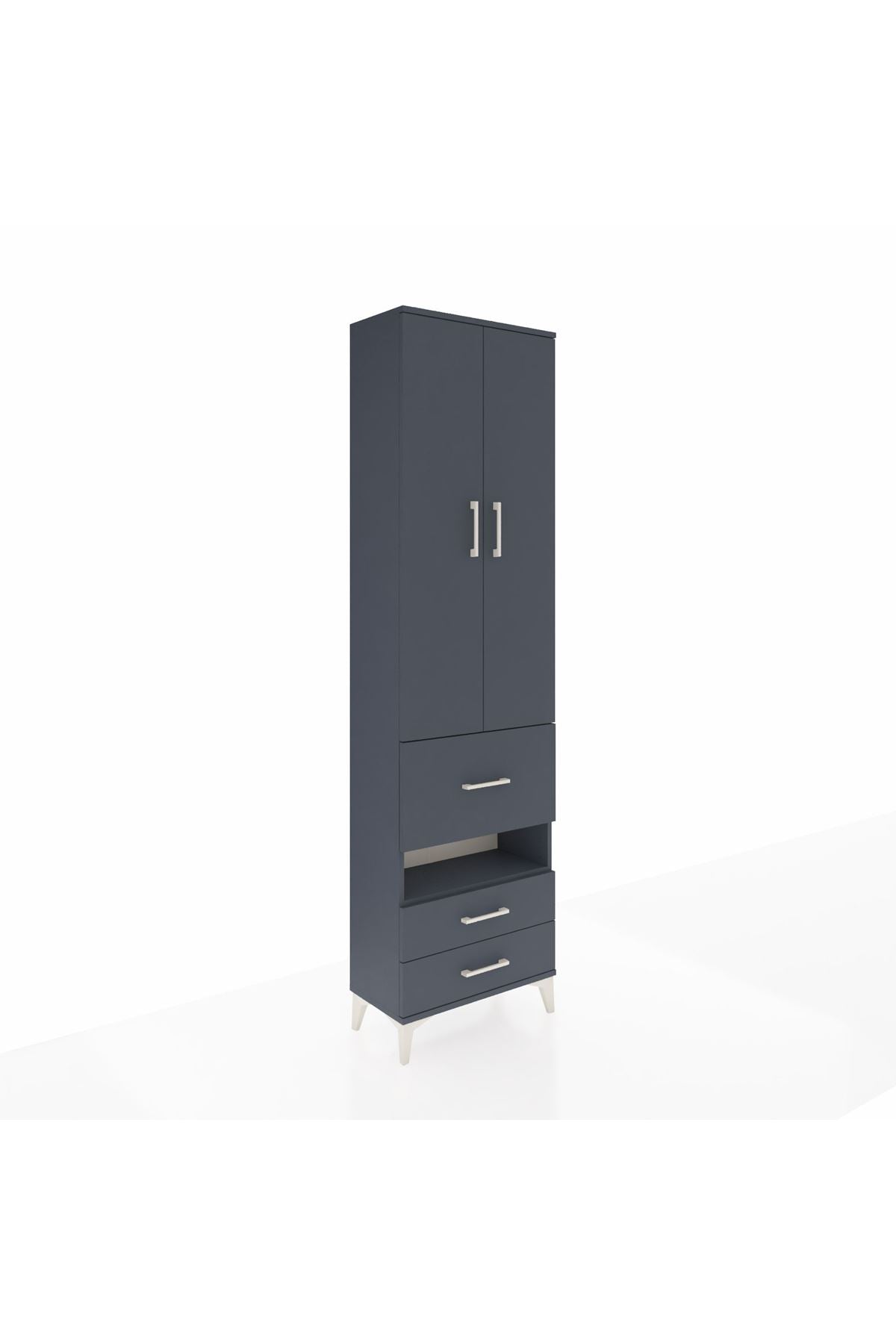 Arges Dolap 3 Raflı 3 Çekmeceli Tek Askılı 60x30x221 Antrasit-Antrasit