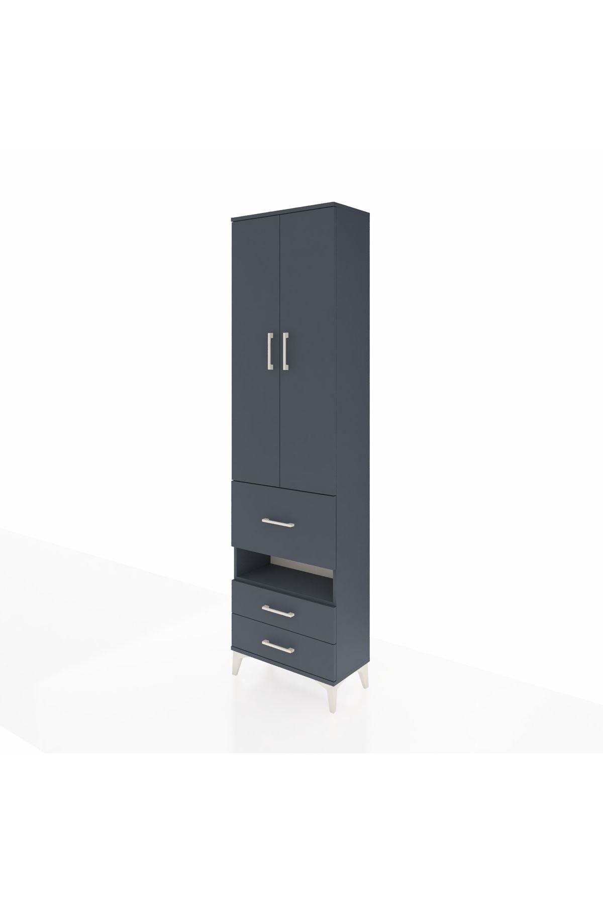 Arges Dolap 3 Raflı 3 Çekmeceli Tek Askılı 60x30x221 Antrasit-Antrasit