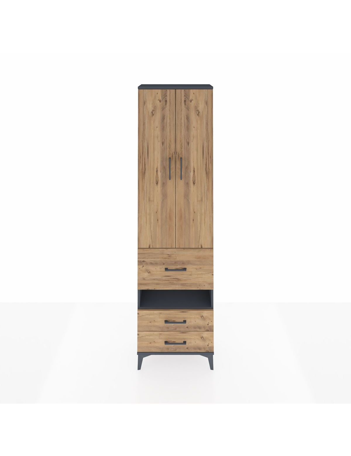 Arges Dolap 3 Raflı 3 Çekmeceli Tek Askılı 60x30x221 Antrasit-Çam