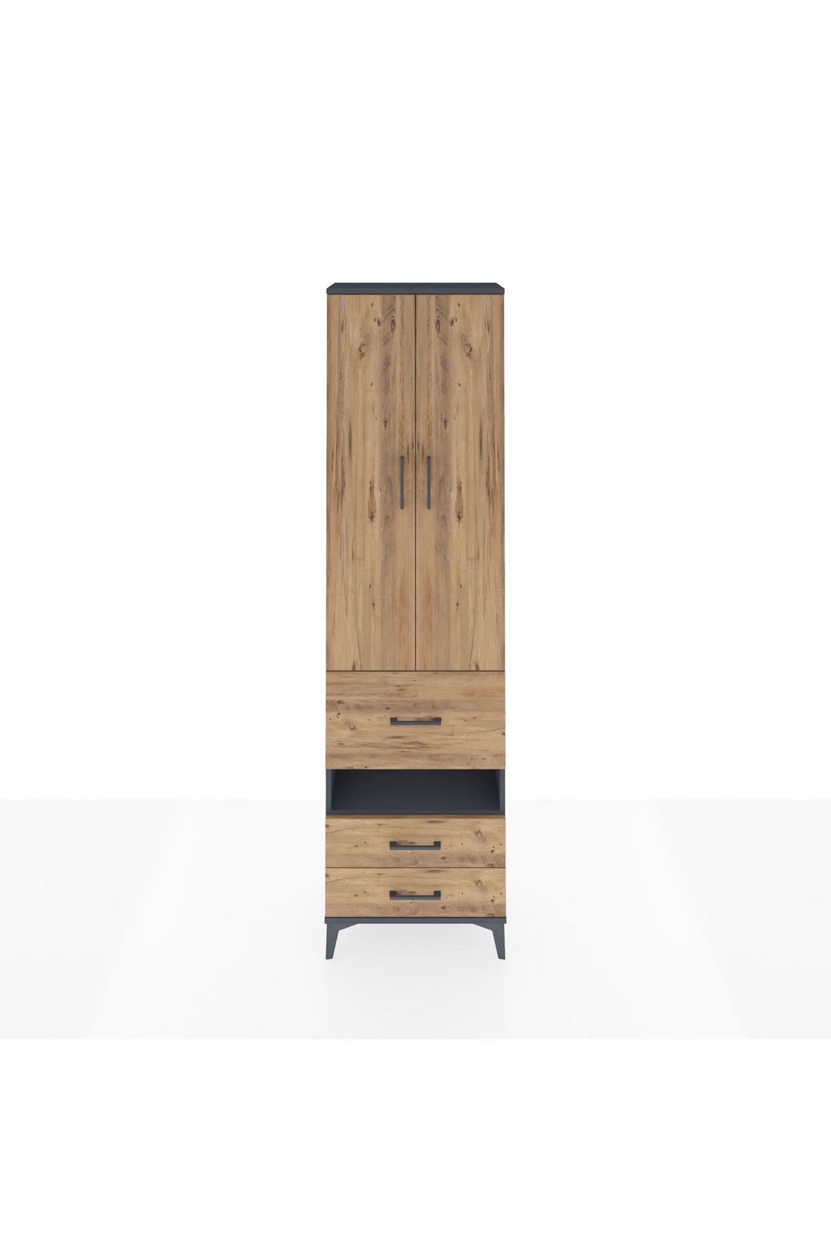 Arges Dolap 3 Raflı 3 Çekmeceli Tek Askılı 60x30x221 Antrasit-Çam