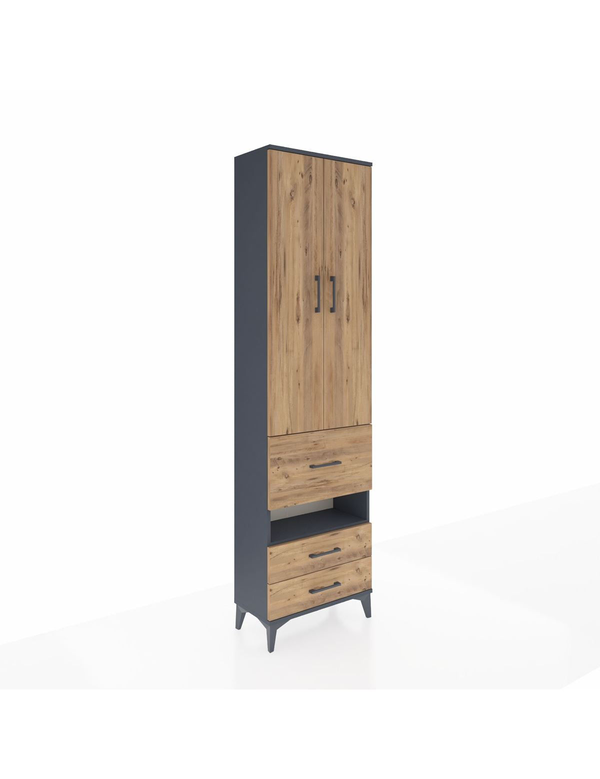 Arges Dolap 3 Raflı 3 Çekmeceli Tek Askılı 60x30x221 Antrasit-Çam