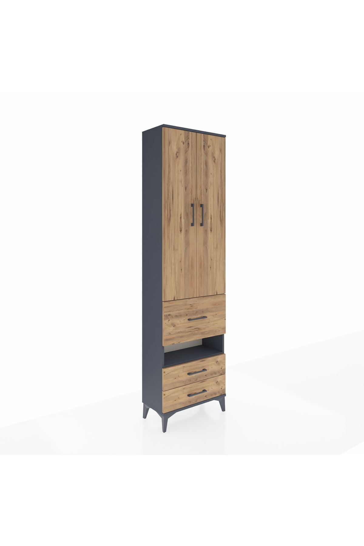 Arges Dolap 3 Raflı 3 Çekmeceli Tek Askılı 60x30x221 Antrasit-Çam