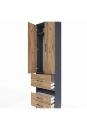 Arges Dolap 3 Raflı 3 Çekmeceli Tek Askılı 60x30x221 Antrasit-Çam