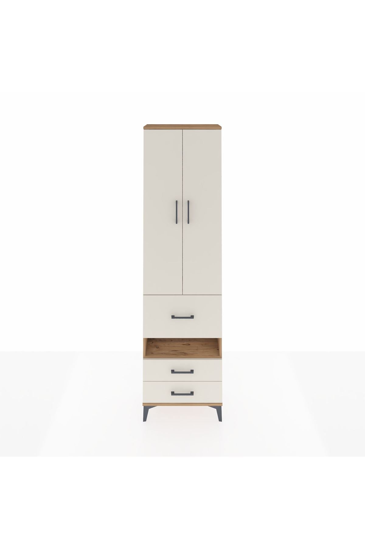 Arges Dolap 3 Raflı 3 Çekmeceli Tek Askılı 60x30x221 Çam-Aytaşı