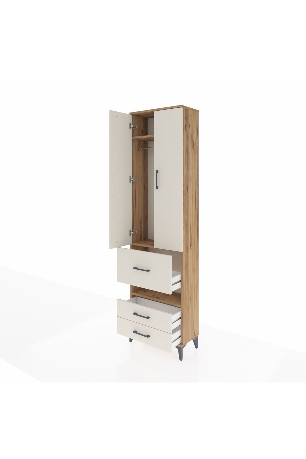 Arges Dolap 3 Raflı 3 Çekmeceli Tek Askılı 60x30x221 Çam-Aytaşı