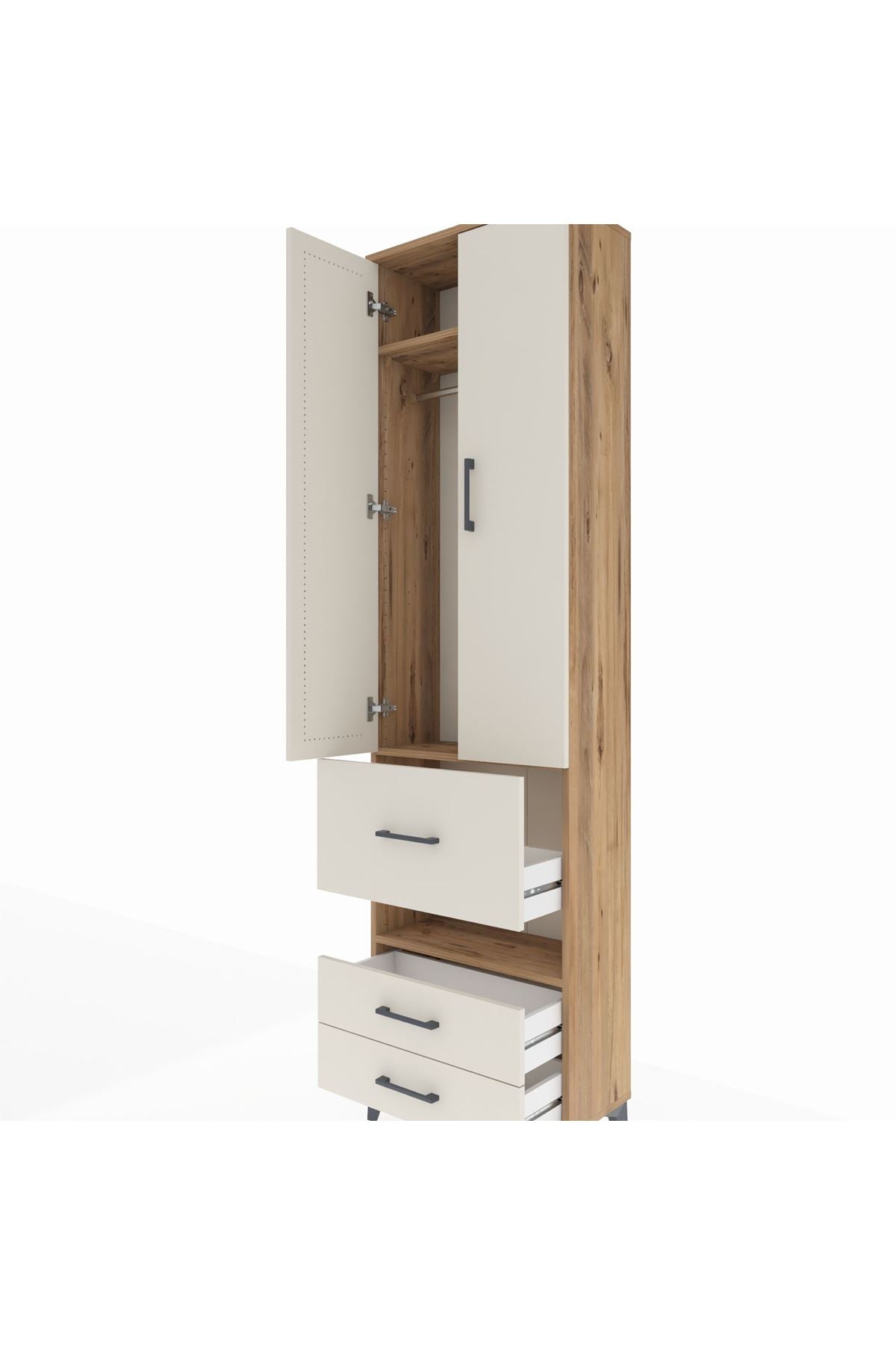 Arges Dolap 3 Raflı 3 Çekmeceli Tek Askılı 60x30x221 Çam-Aytaşı