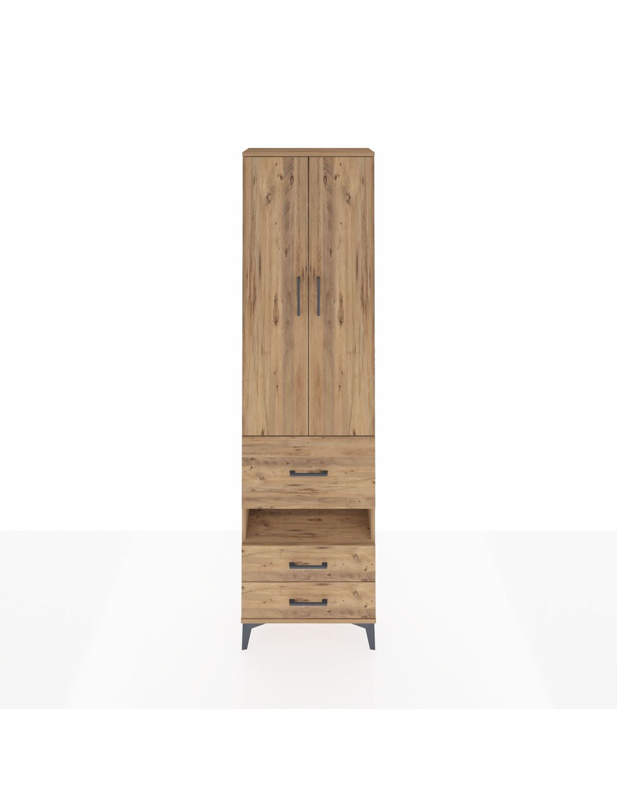 Arges Dolap 3 Raflı 3 Çekmeceli Tek Askılı 60x30x221 Çam-Çam