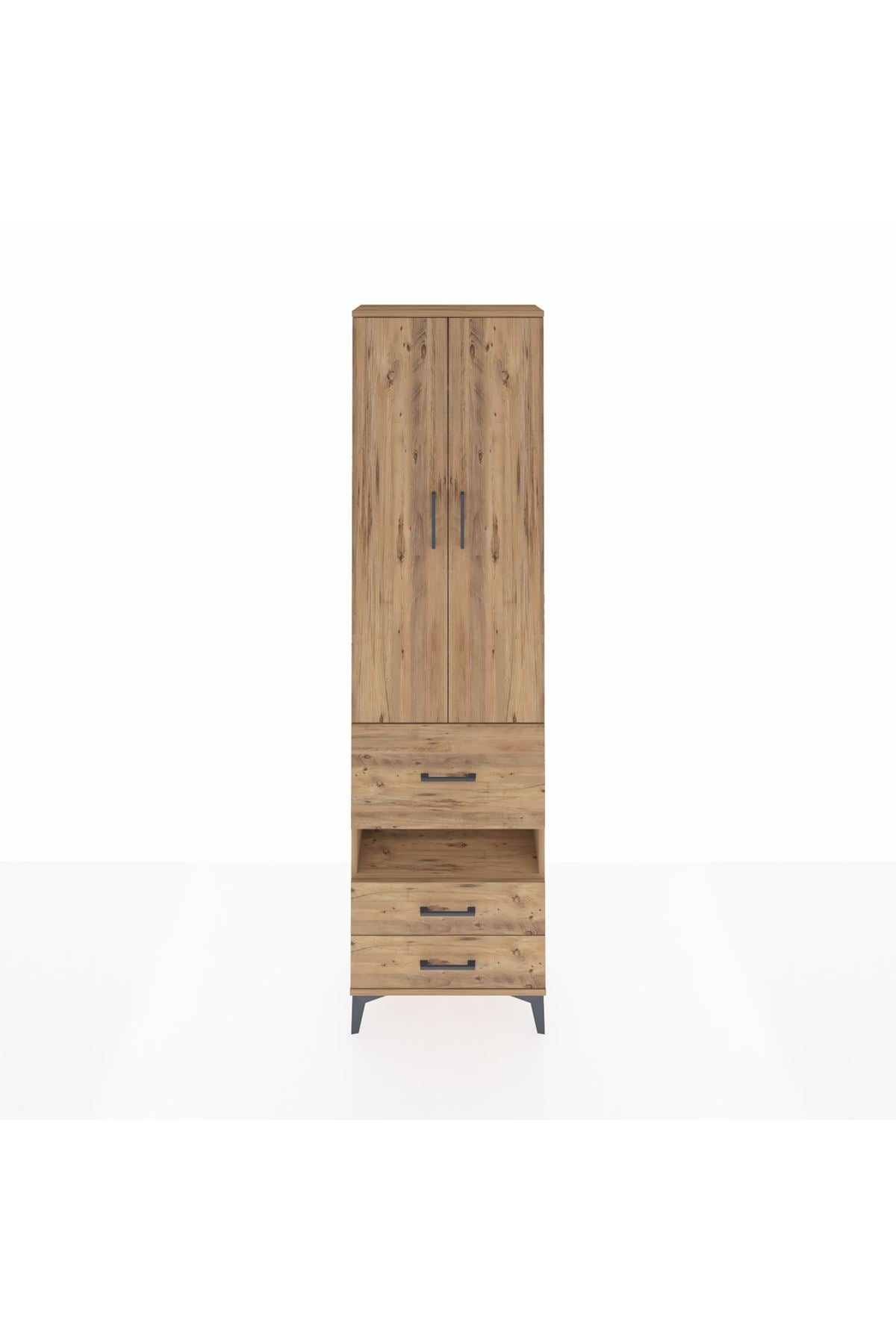 Arges Dolap 3 Raflı 3 Çekmeceli Tek Askılı 60x30x221 Çam-Çam