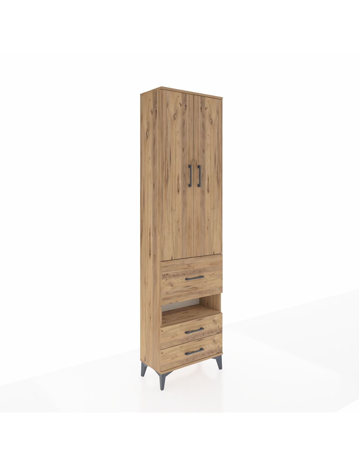 Arges Dolap 3 Raflı 3 Çekmeceli Tek Askılı 60x30x221 Çam-Çam