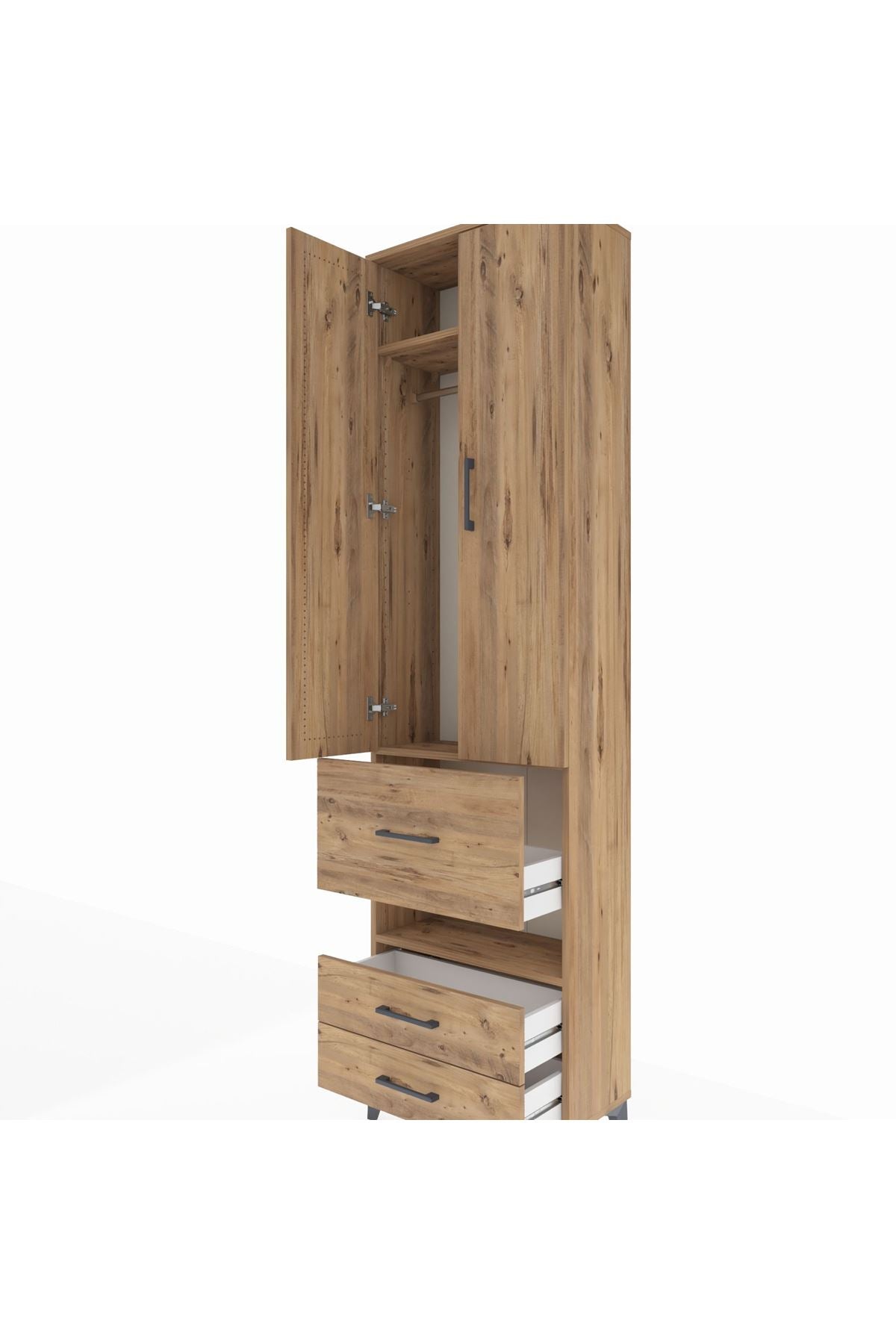 Arges Dolap 3 Raflı 3 Çekmeceli Tek Askılı 60x30x221 Çam-Çam