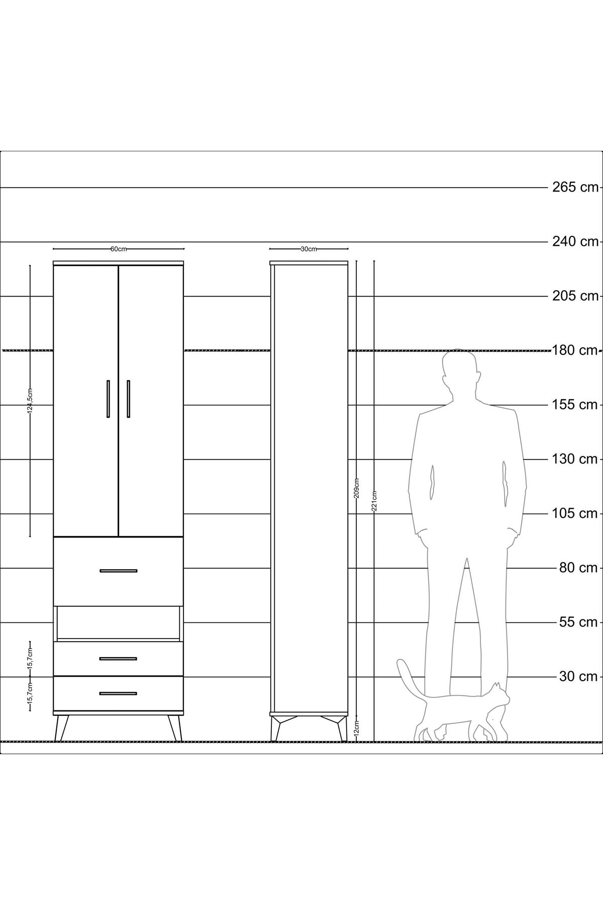 Arges Dolap 3 Raflı 3 Çekmeceli Tek Askılı 60x30x221 - S29M103V9A