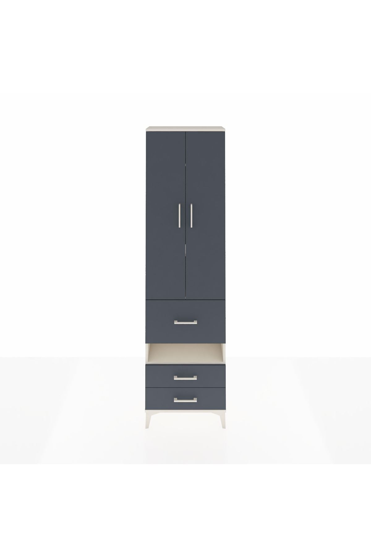 Arges Dolap 4 Raflı 3 Çekmeceli 2 Kapaklı 60x30x221 Aytaşı-Antrasit