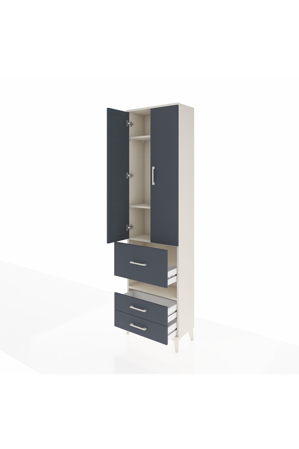 Arges Dolap 4 Raflı 3 Çekmeceli 2 Kapaklı 60x30x221 Aytaşı-Antrasit