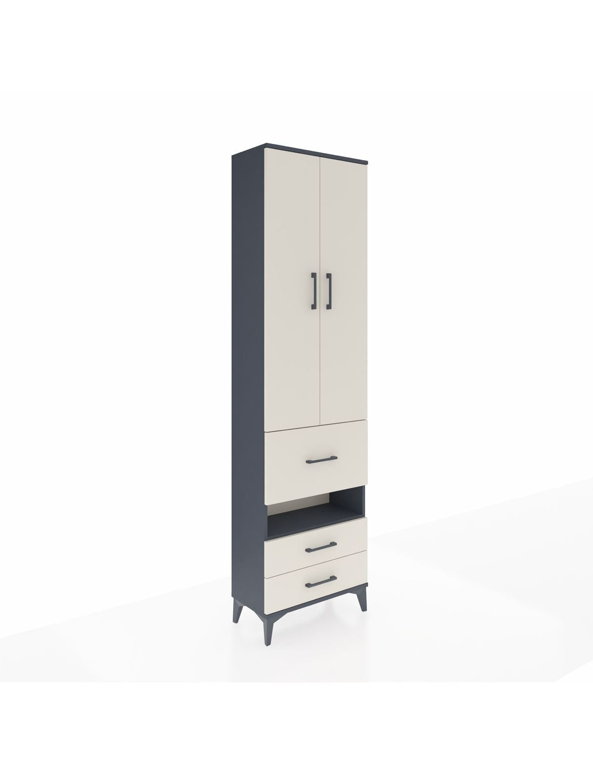 Arges Dolap 4 Raflı 3 Çekmeceli 2 Kapaklı 60x30x221 Antrasit-Aytaşı