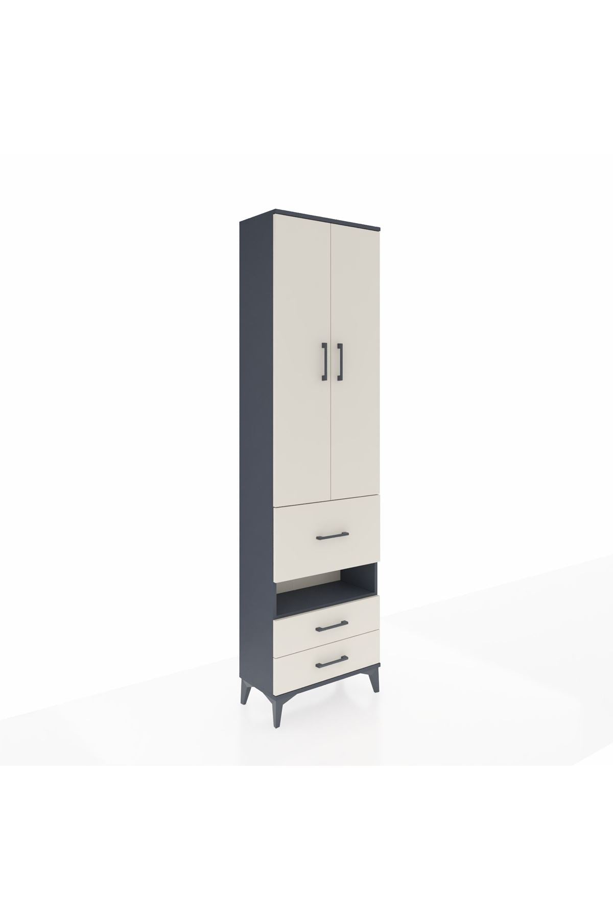 Arges Dolap 4 Raflı 3 Çekmeceli 2 Kapaklı 60x30x221 Antrasit-Aytaşı