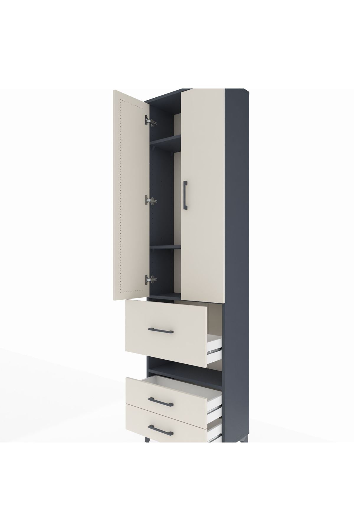 Arges Dolap 4 Raflı 3 Çekmeceli 2 Kapaklı 60x30x221 Antrasit-Aytaşı