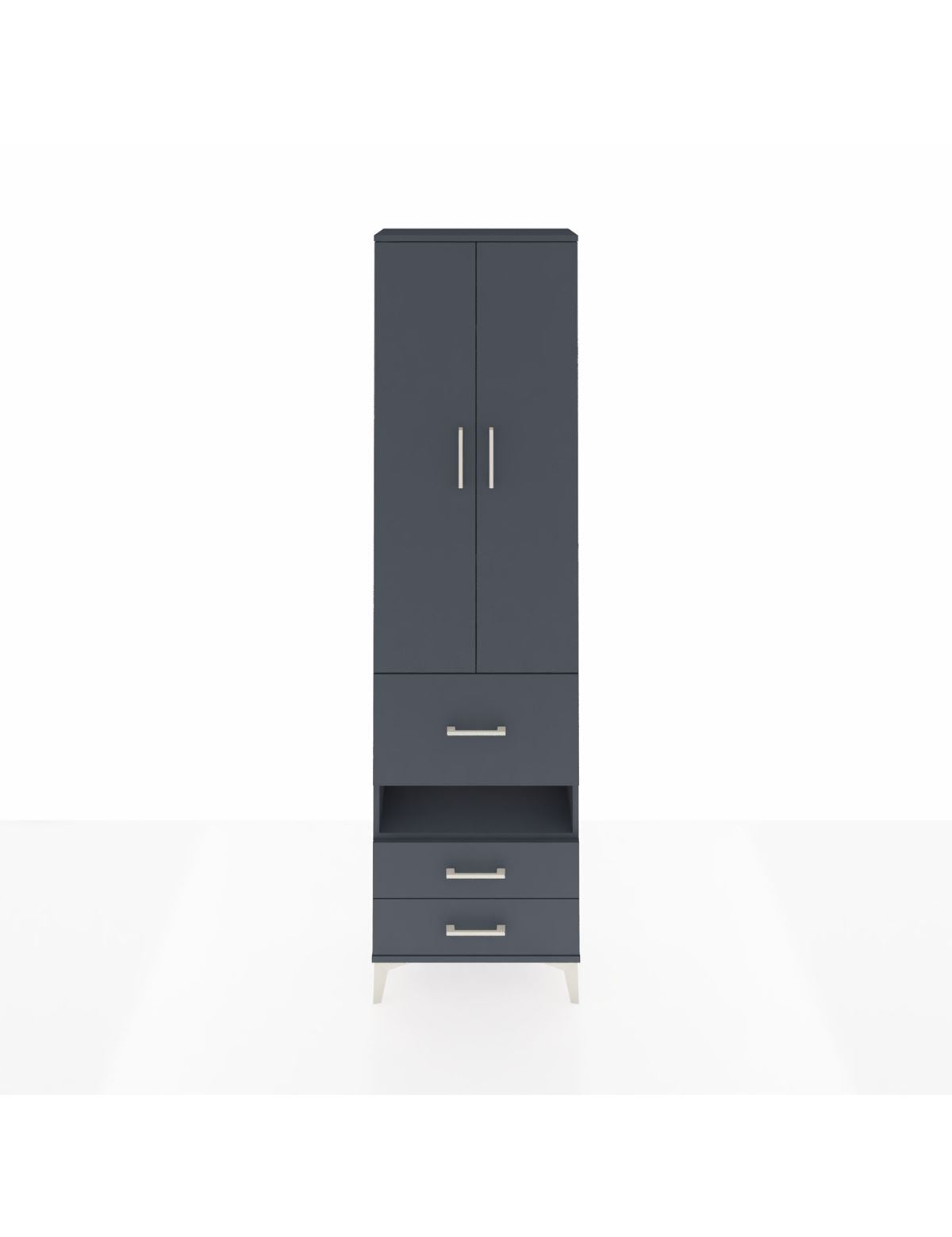 Arges Dolap 4 Raflı 3 Çekmeceli 2 Kapaklı 60x30x221 Antrasit-Antrasit