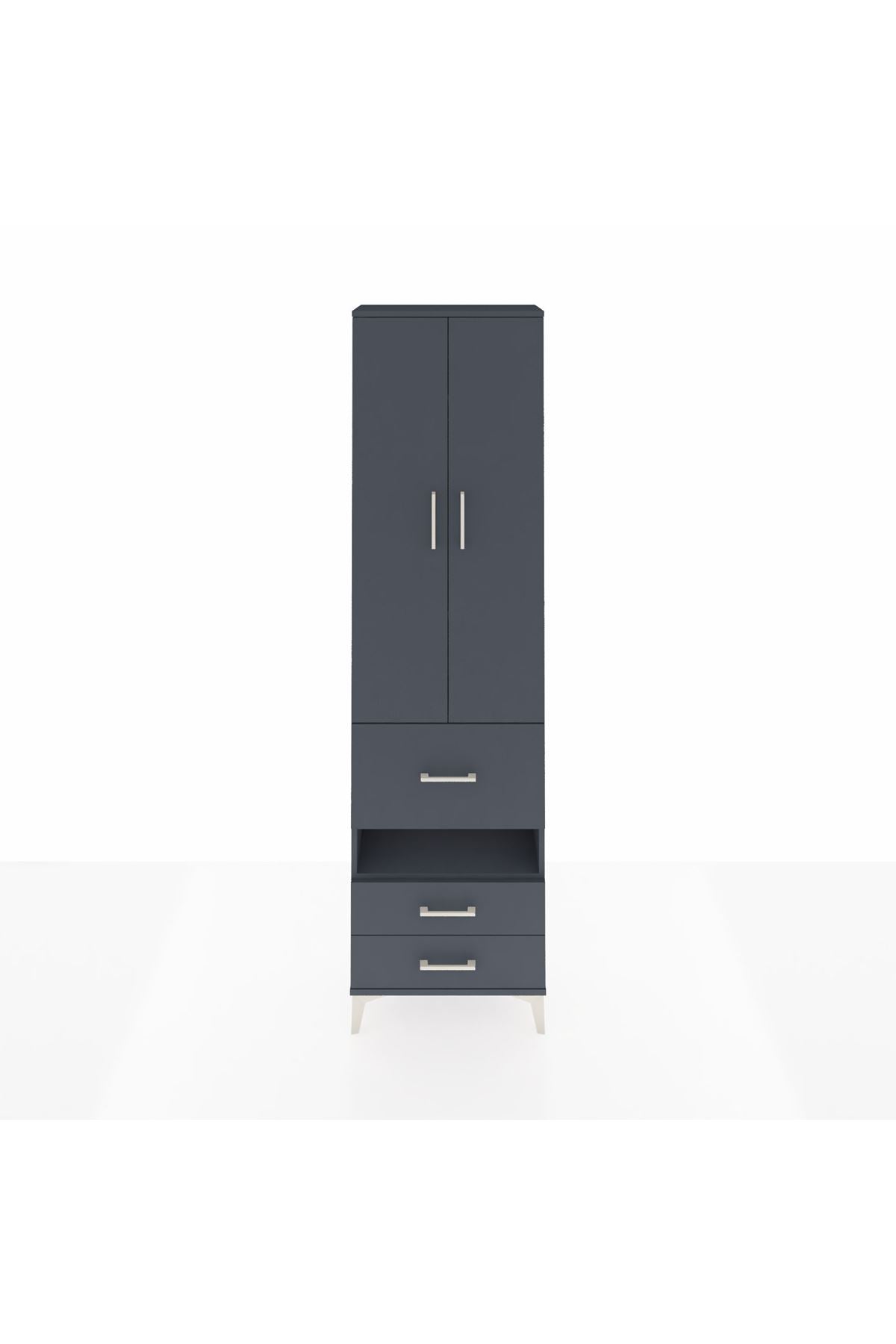 Arges Dolap 4 Raflı 3 Çekmeceli 2 Kapaklı 60x30x221 Antrasit-Antrasit