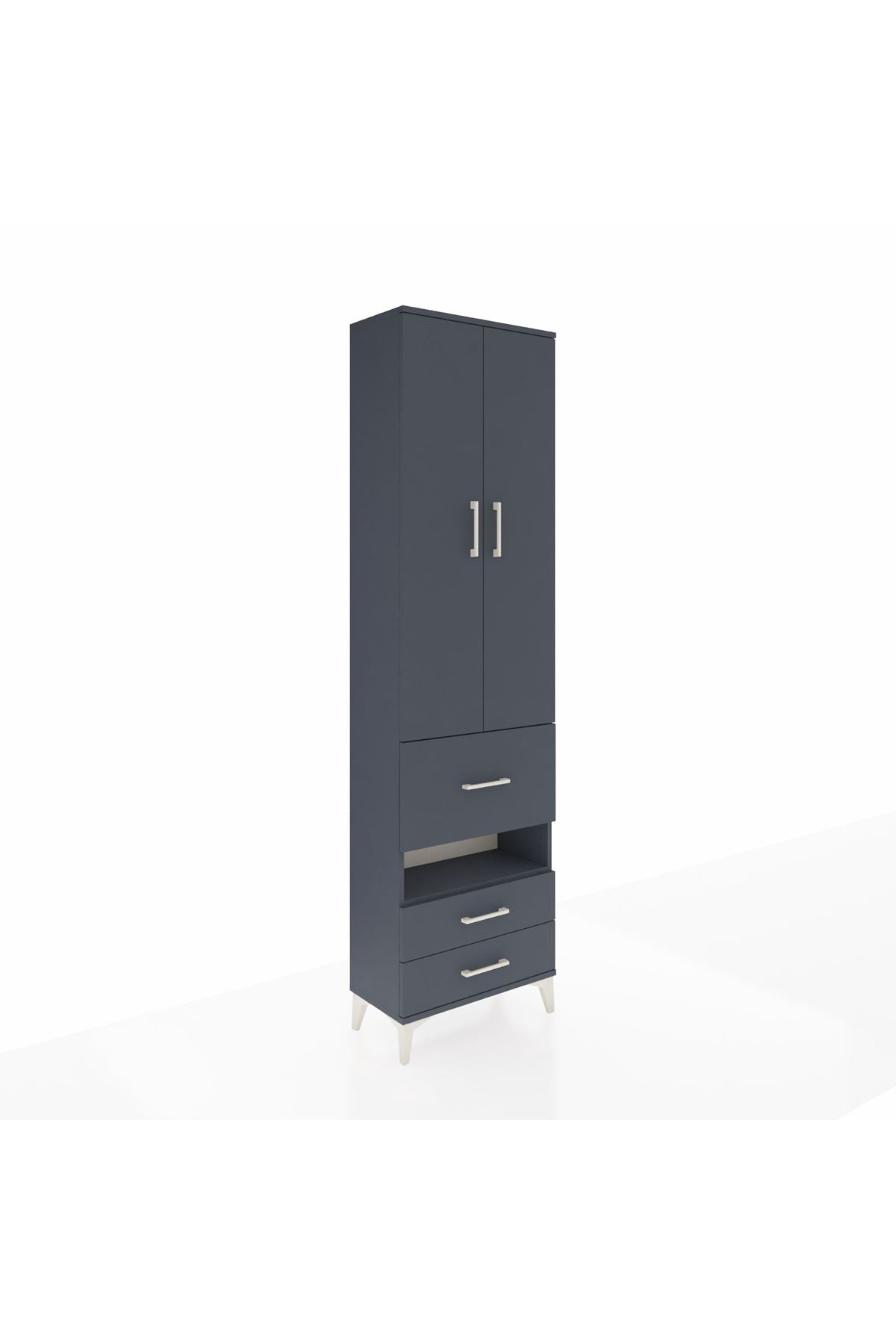 Arges Dolap 4 Raflı 3 Çekmeceli 2 Kapaklı 60x30x221 Antrasit-Antrasit