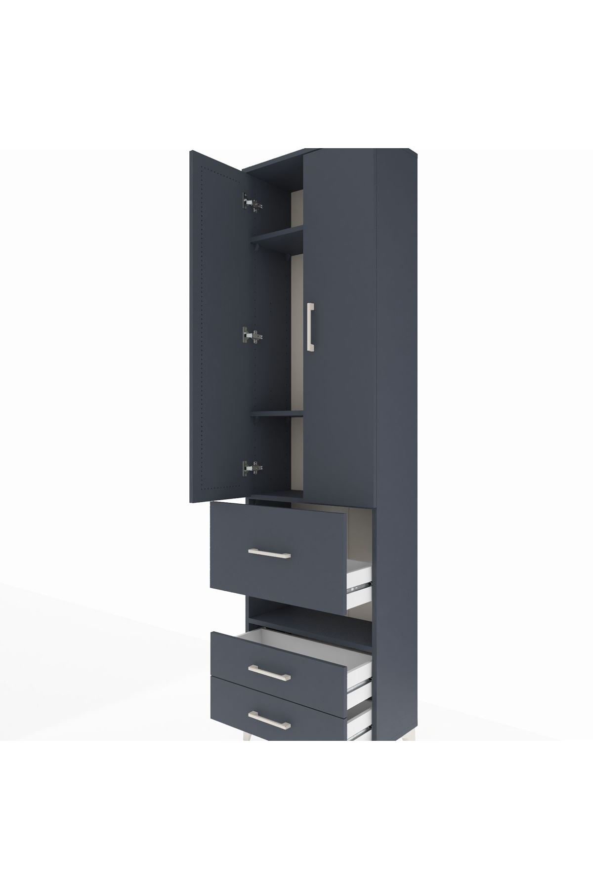 Arges Dolap 4 Raflı 3 Çekmeceli 2 Kapaklı 60x30x221 Antrasit-Antrasit