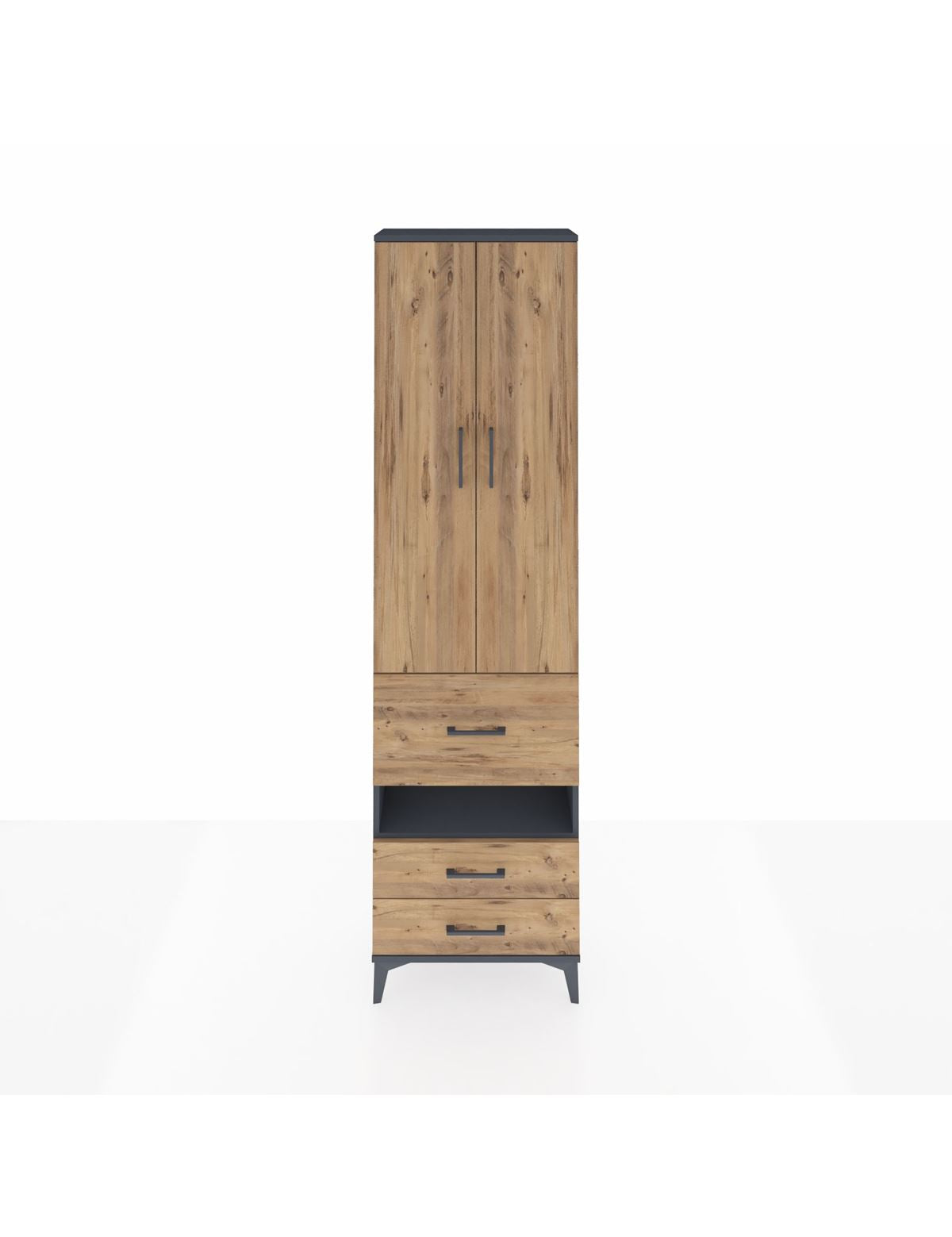 Arges Dolap 4 Raflı 3 Çekmeceli 2 Kapaklı 60x30x221 Antrasit-Çam