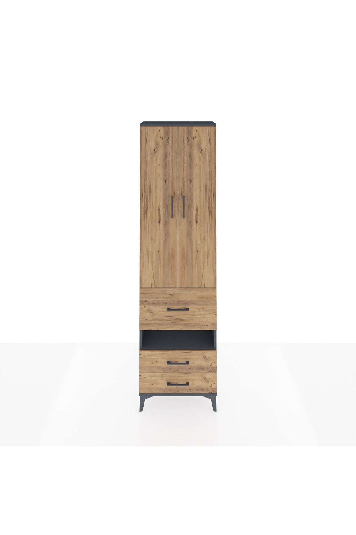 Arges Dolap 4 Raflı 3 Çekmeceli 2 Kapaklı 60x30x221 Antrasit-Çam